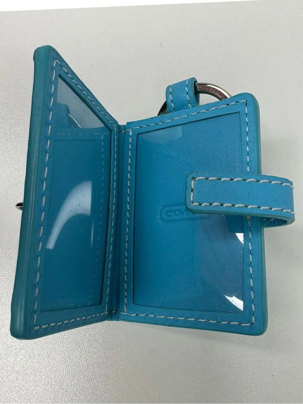 Coach Robins Egg Blue Y2K Vintage Perforated Wallet And Picture Frame Keychain